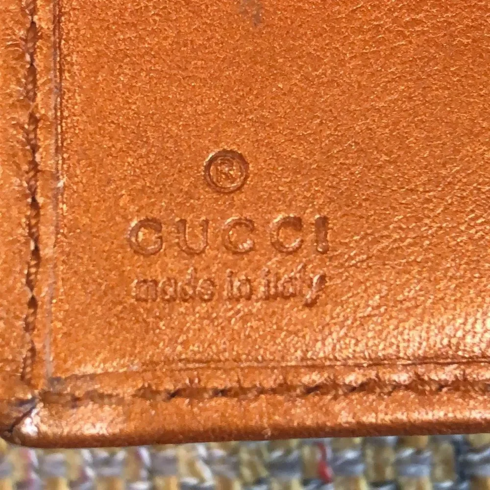 GUCCI GG Monogram Orange Leather Tan Canvas Trifold Wallet Vintage AUTHENTIC